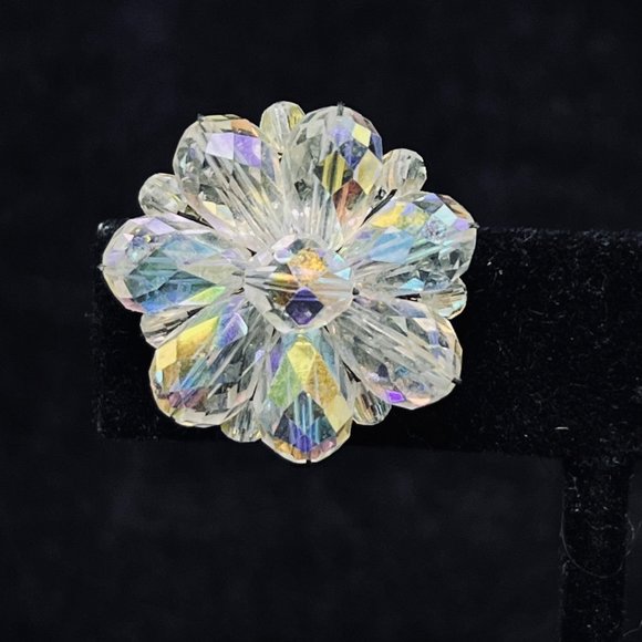 Vintage Aurora Borealis Glass Bead Clip On Earrings (4988) - Picture 2 of 6